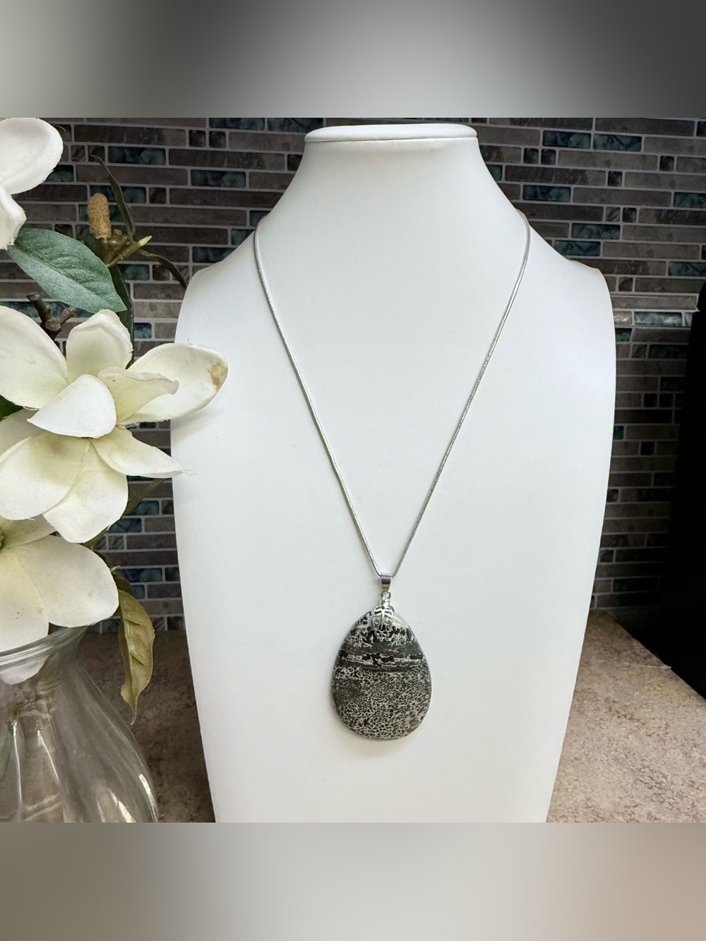 Fossilized Coral Pendant with 18k plating necklace